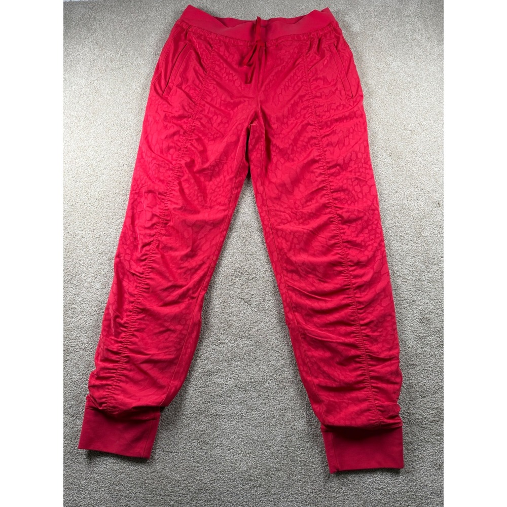 Athleta Attitude Lined Textured Pants Red Animal Print Joggers 12 Tall